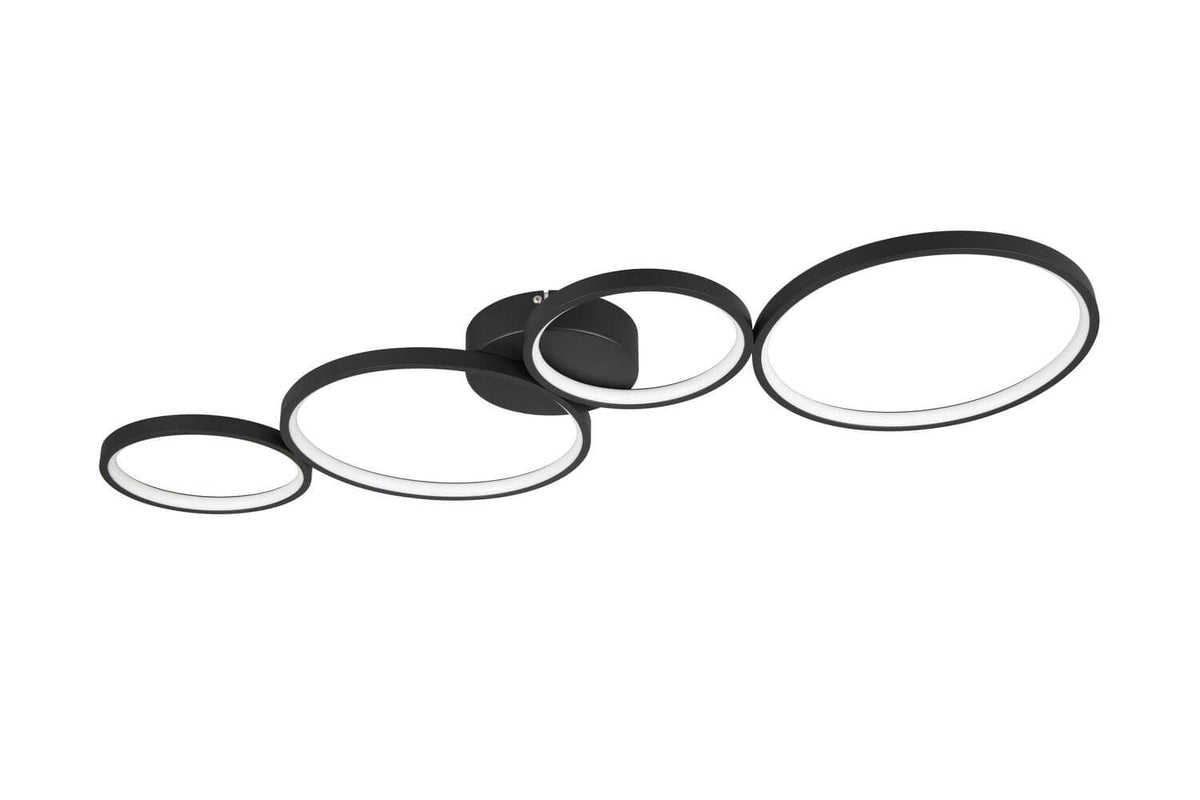 Plafonnier Rondo noir mat, L 97 cm