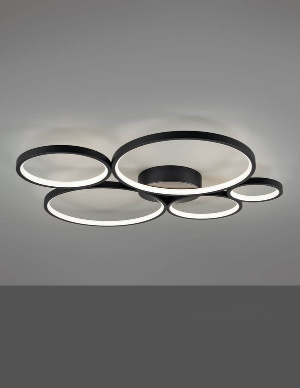 Plafonnier Rondo noir mat, L 59 cm