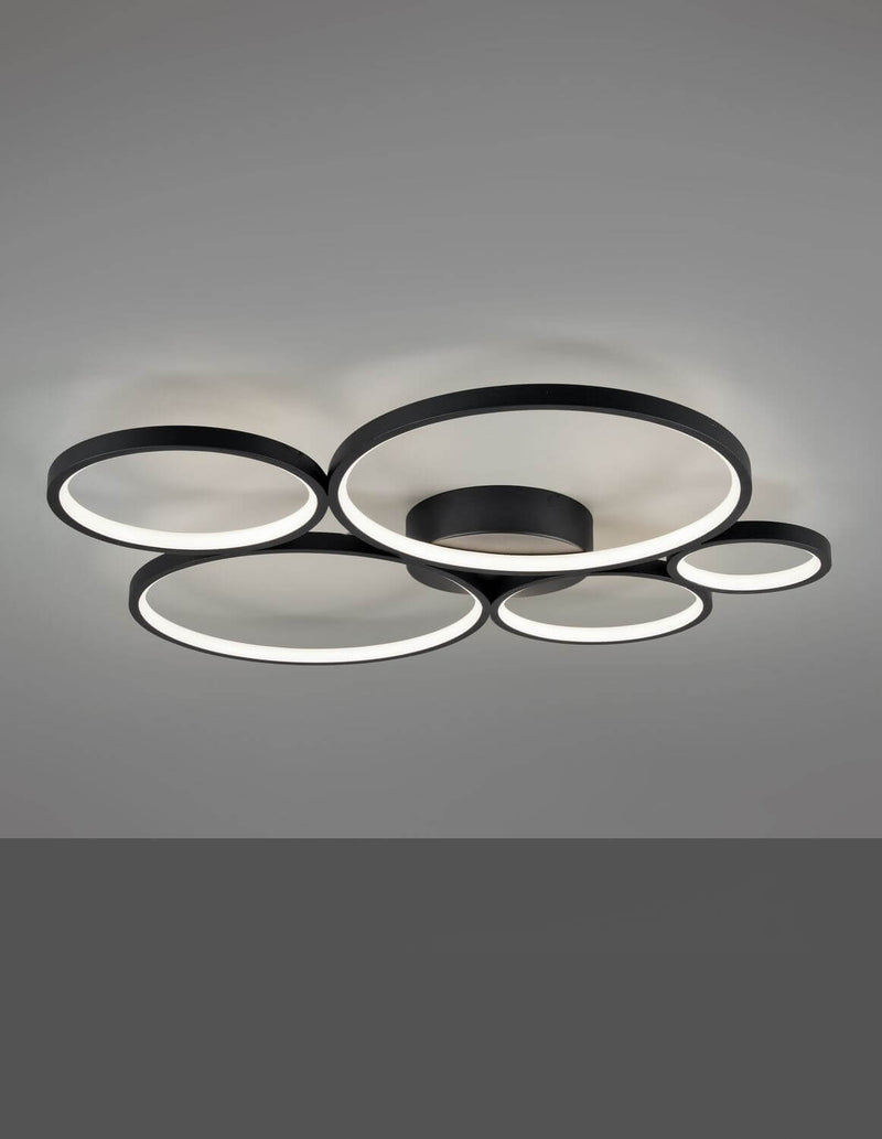 Plafonnier Rondo noir mat, L 59 cm