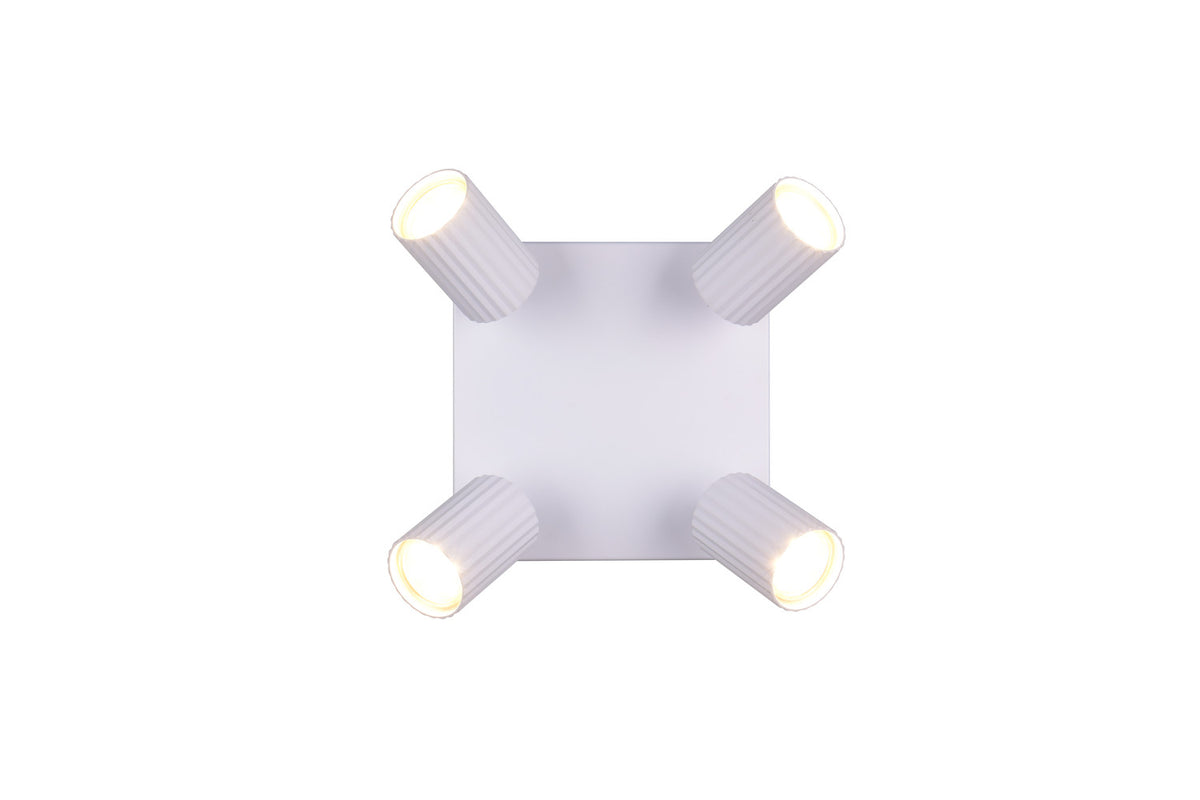 Vue plongeante sur la platine carrée et les quatre spots cylindriques orientés vers l'extérieur