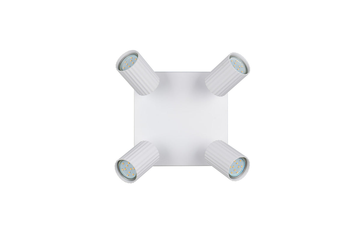 Vue du dessus montrant les quatre modules LED apparents dans les têtes cylindriques