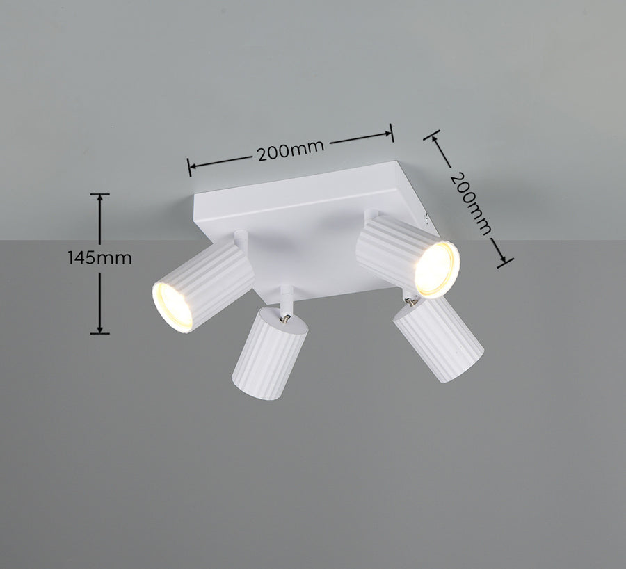 Schéma coté du plafonnier : platine carrée 200 mm et hauteur totale 145 mm