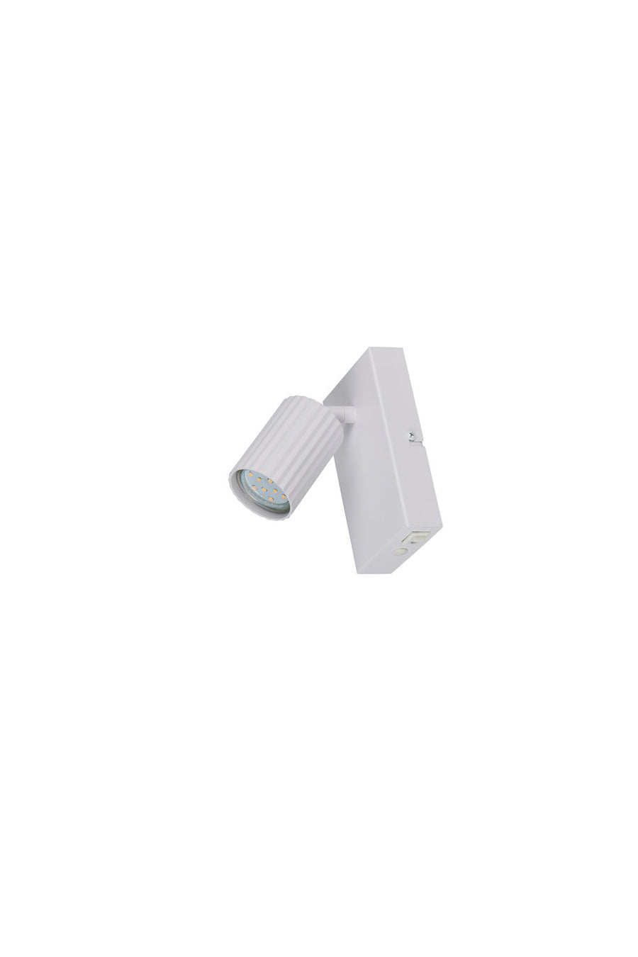 Détail de la source LED intégrée dans la tête cylindrique cannelée du spot.