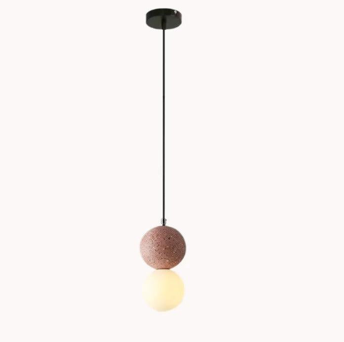 Pendentif Bois Verre Ciment | Ulmo | Designix - Suspension luminaire Rose Blanc Chaud  - https://designix.fr