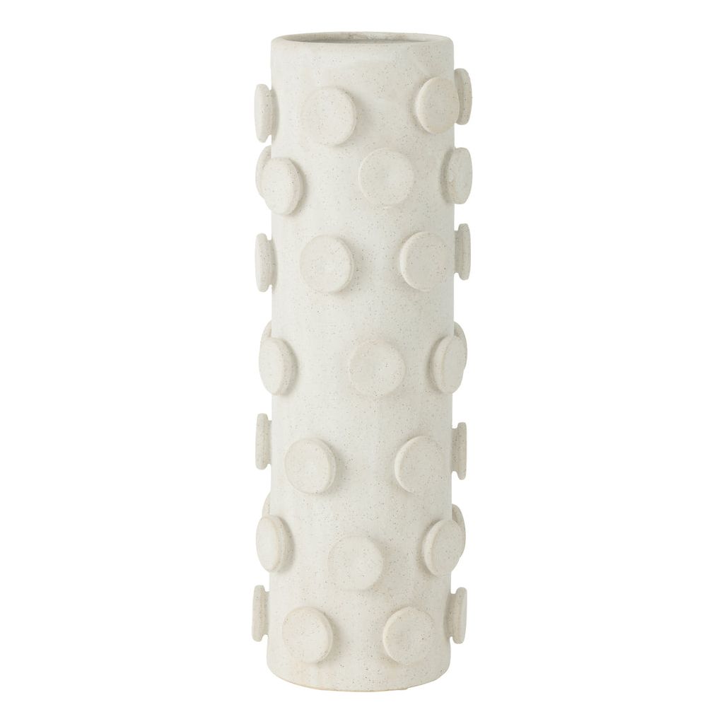 Grand vase en céramique blanc à pois tube | Designix -     - https://designix.fr