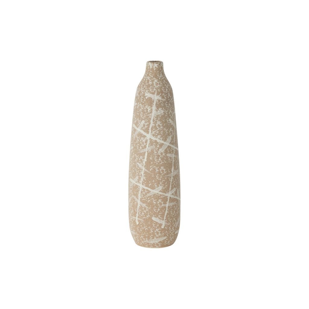 Vase Étroit Grès Beige/Blanc Petit - Designix