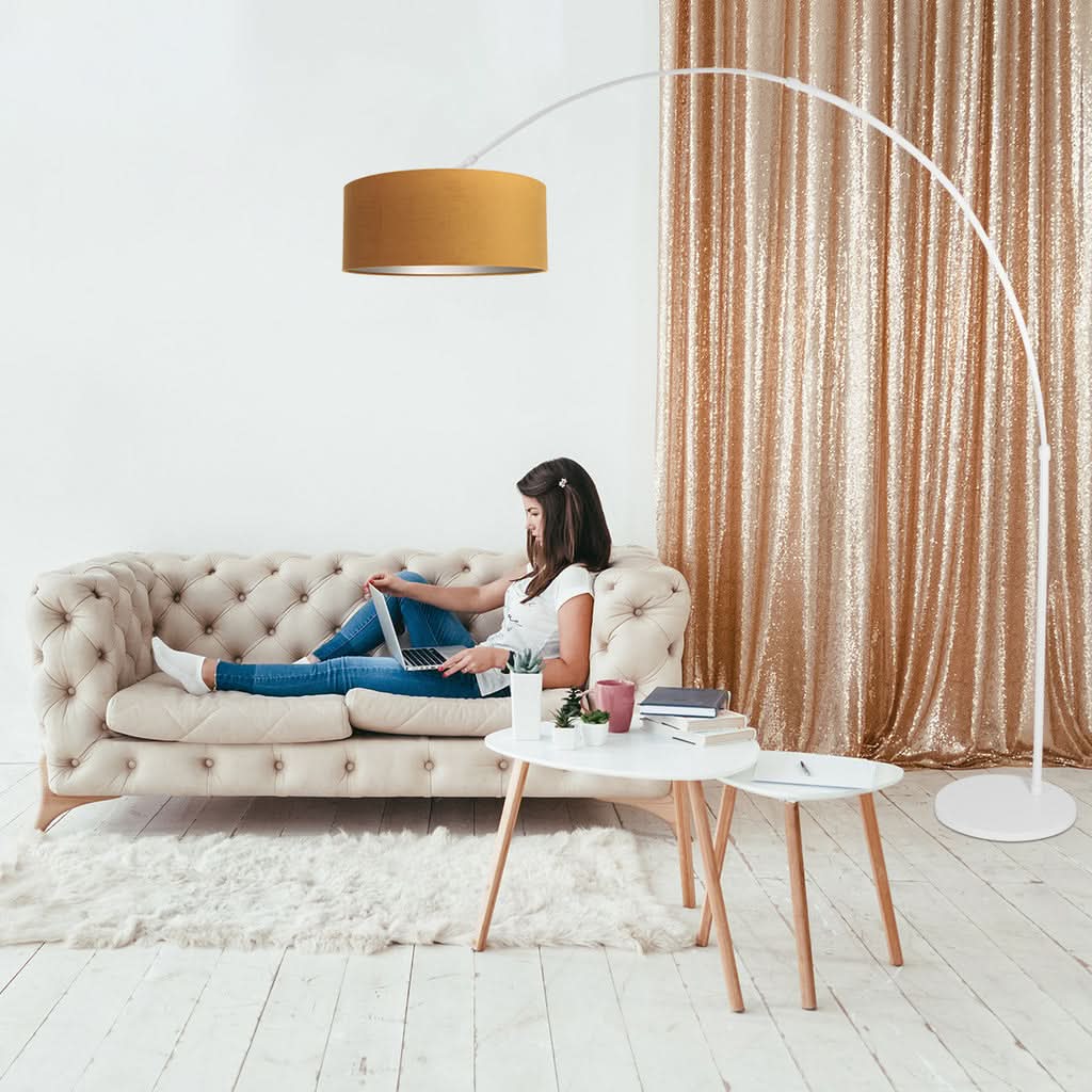 Lampe de sol Sparkled Light 7268W+K1066KS Blanc-Velours Or | Designix - - https://designix.fr