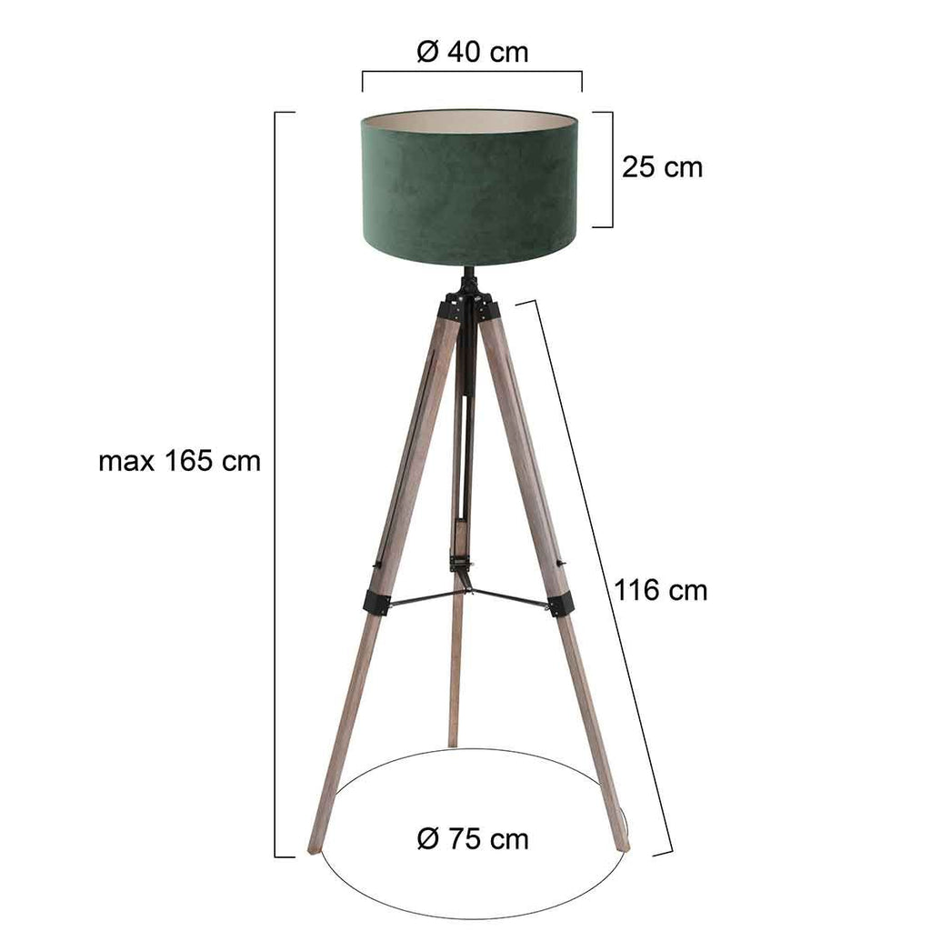 Lampe de sol Triek 4104ZW à trois pieds avec un abat-jour en velours vert. | Designix - - https://designix.fr