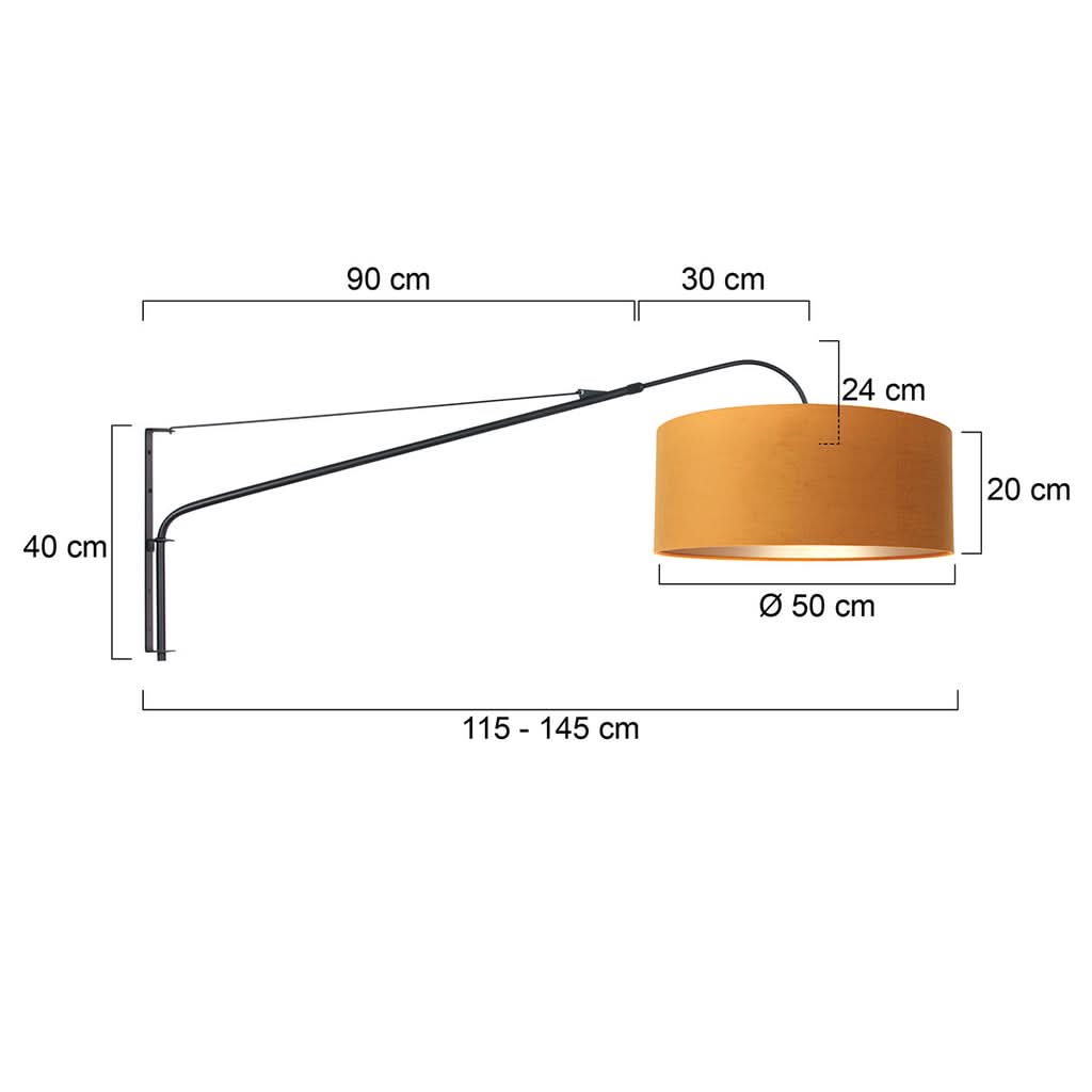 Dimensions de l'applique murale arc 8135ZW (portée 115-145 cm, Ø 50) — Designix
