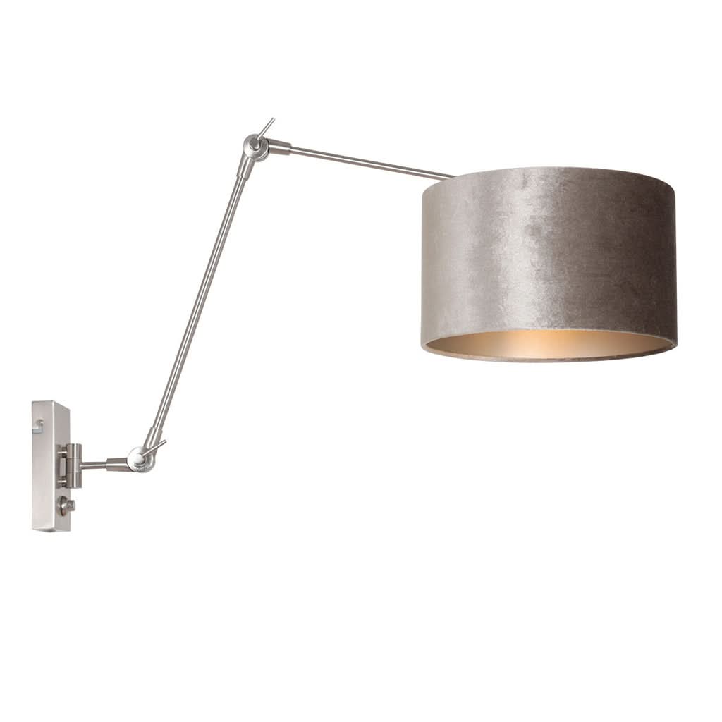 applique murale orientable, abat-jour velours argent à variateur | Prestige Chic