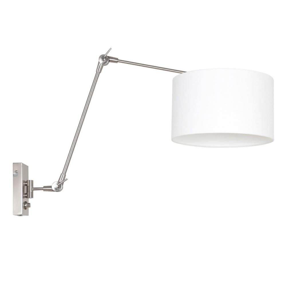 Applique murale en lin blanc à variateur, bras orientable acier | Prestige Chic
