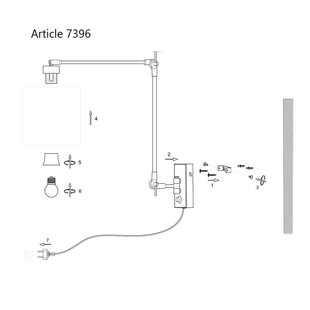 Applique murale orientable acier brossé à bras pivotant, Steinhauer 7396ST | Designix