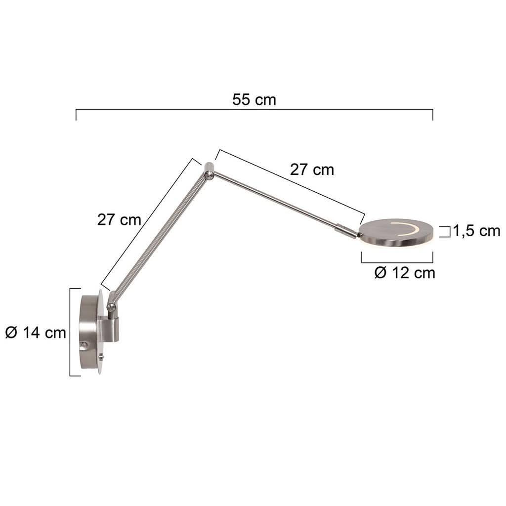 Dimensions de l'applique murale LED 3259ST (portée 55 cm, Ø 14) — Designix