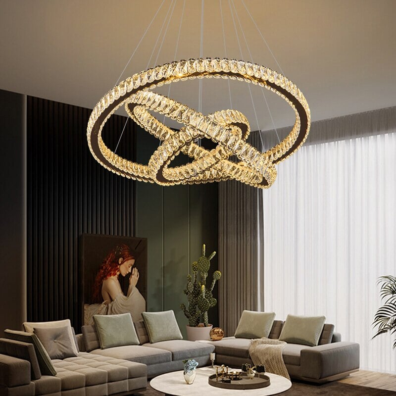 YOULAIKE 3 rings led chandelier for living room modern home decor crystal lamp luxury gold cristal light fixture with dimmable | Designix - 0    - https://designix.fr/