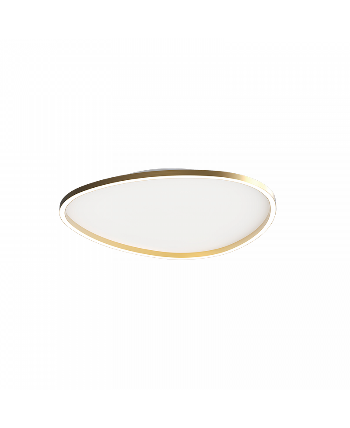 Produit vu de profil, bordure or mat et diffuseur opale épais