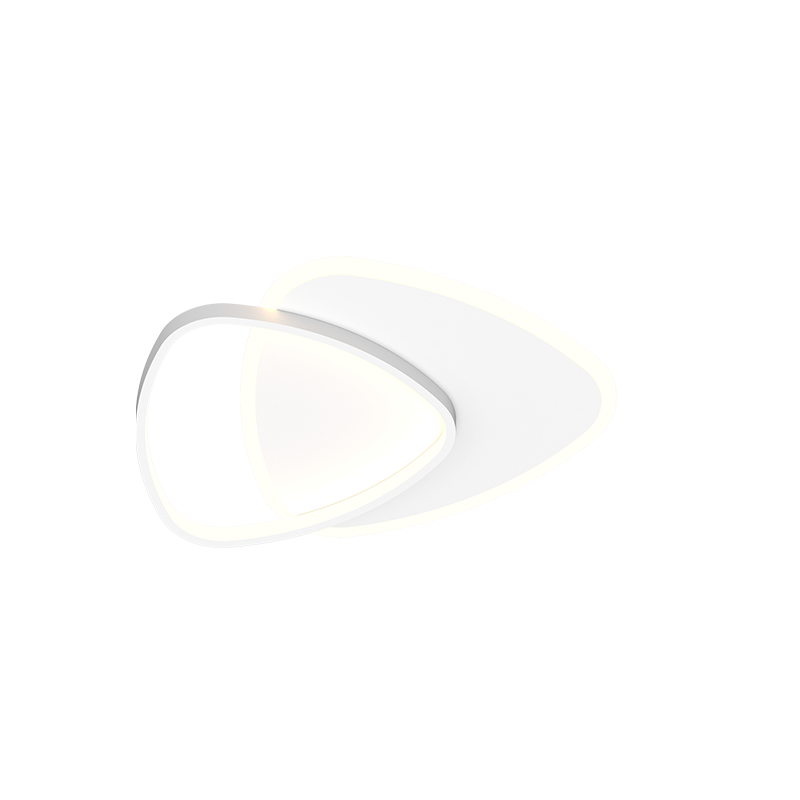 Même luminaire vu sous un autre angle, montrant le cadre métallique et la lumière allumée.
