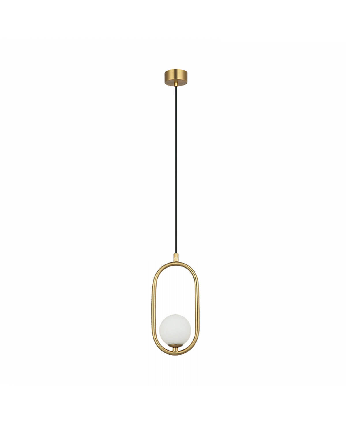 Suspension seule sur fond blanc, anneau doré ovale et globe de verre blanc