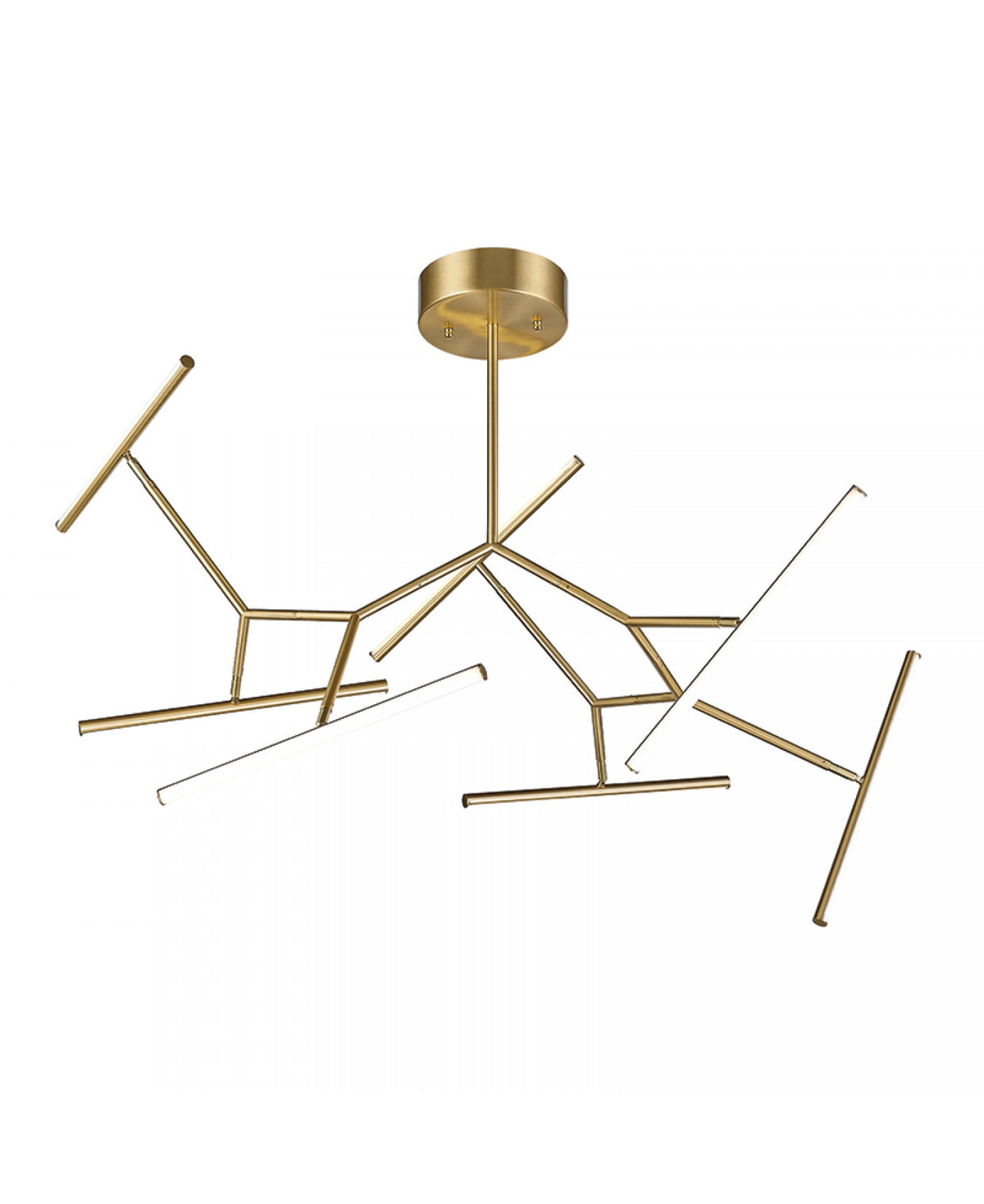 Autre angle du luminaire révélant l'équilibre de sa structure dorée.