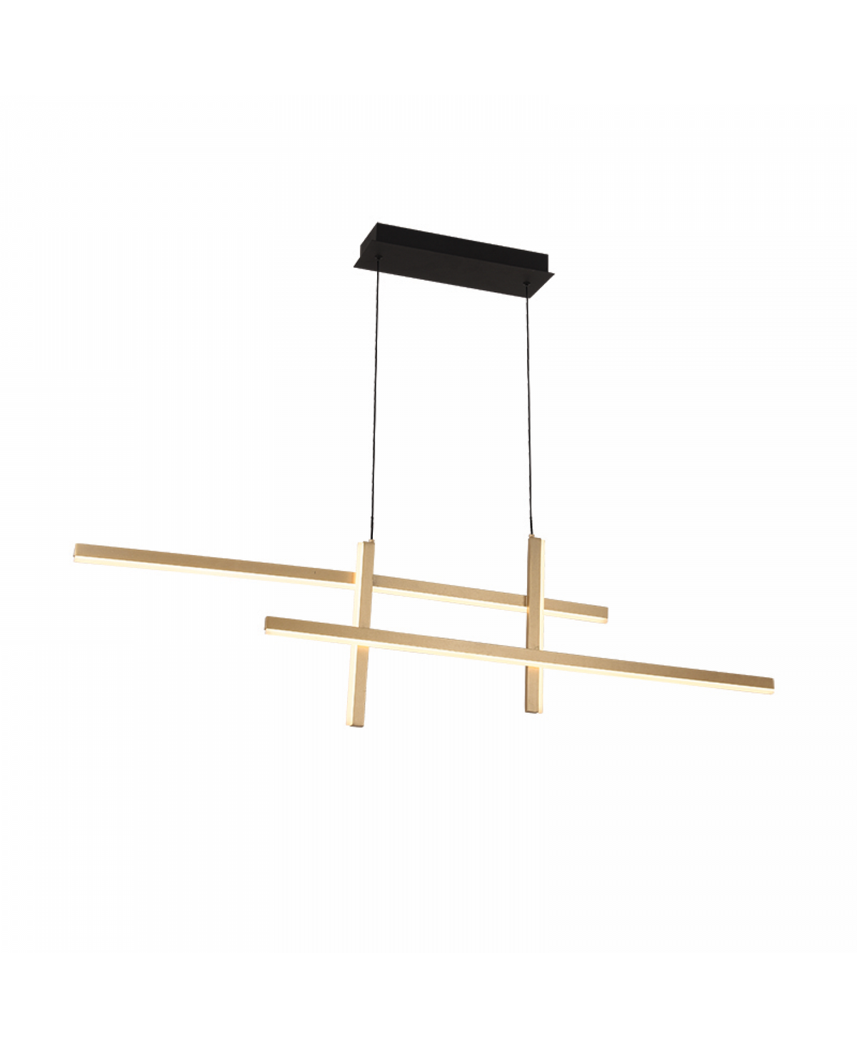Suspension dorée mate avec bras linéaires croisés, présentée seule sur fond blanc.