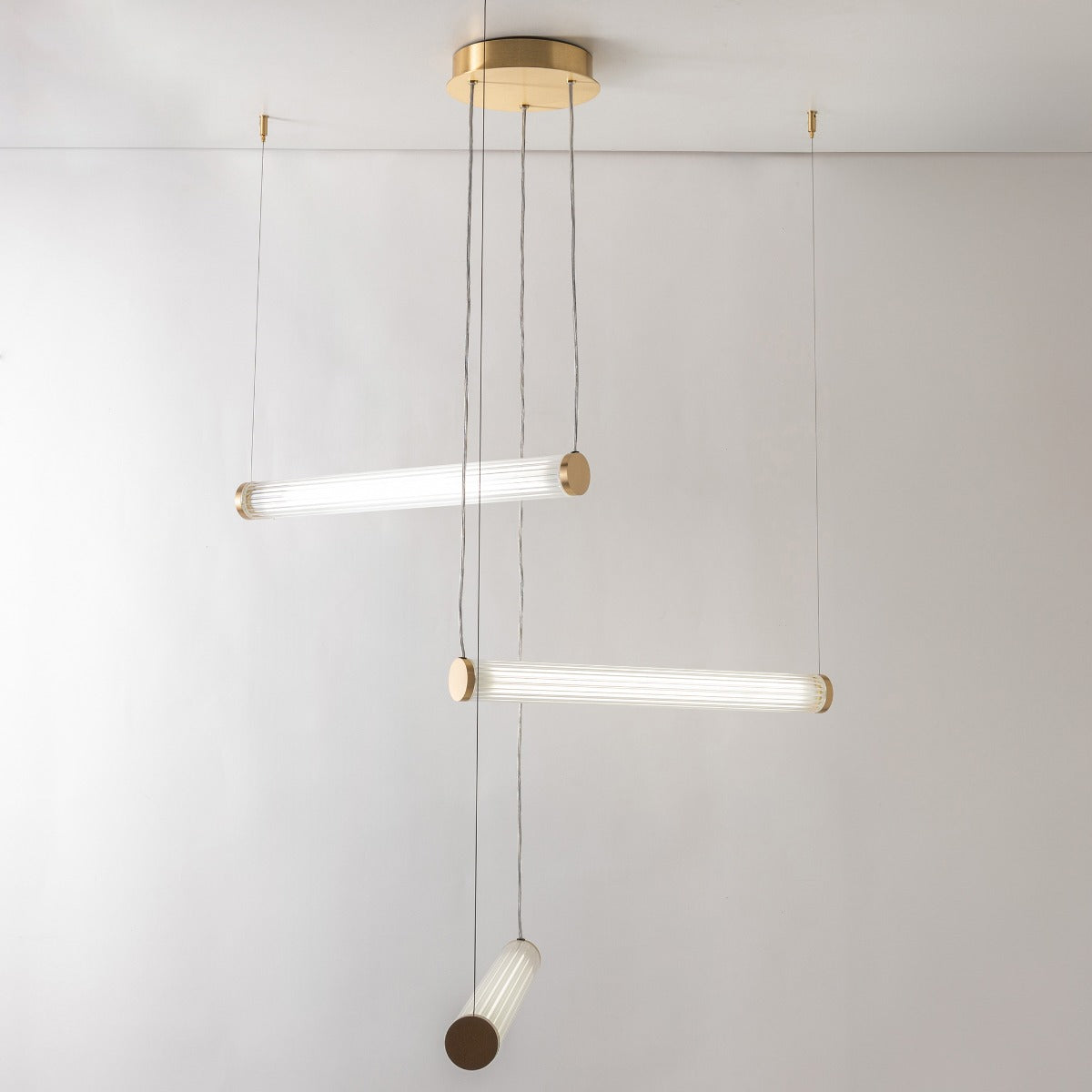 Suspension Como laiton brossé, verre, H 129 cm