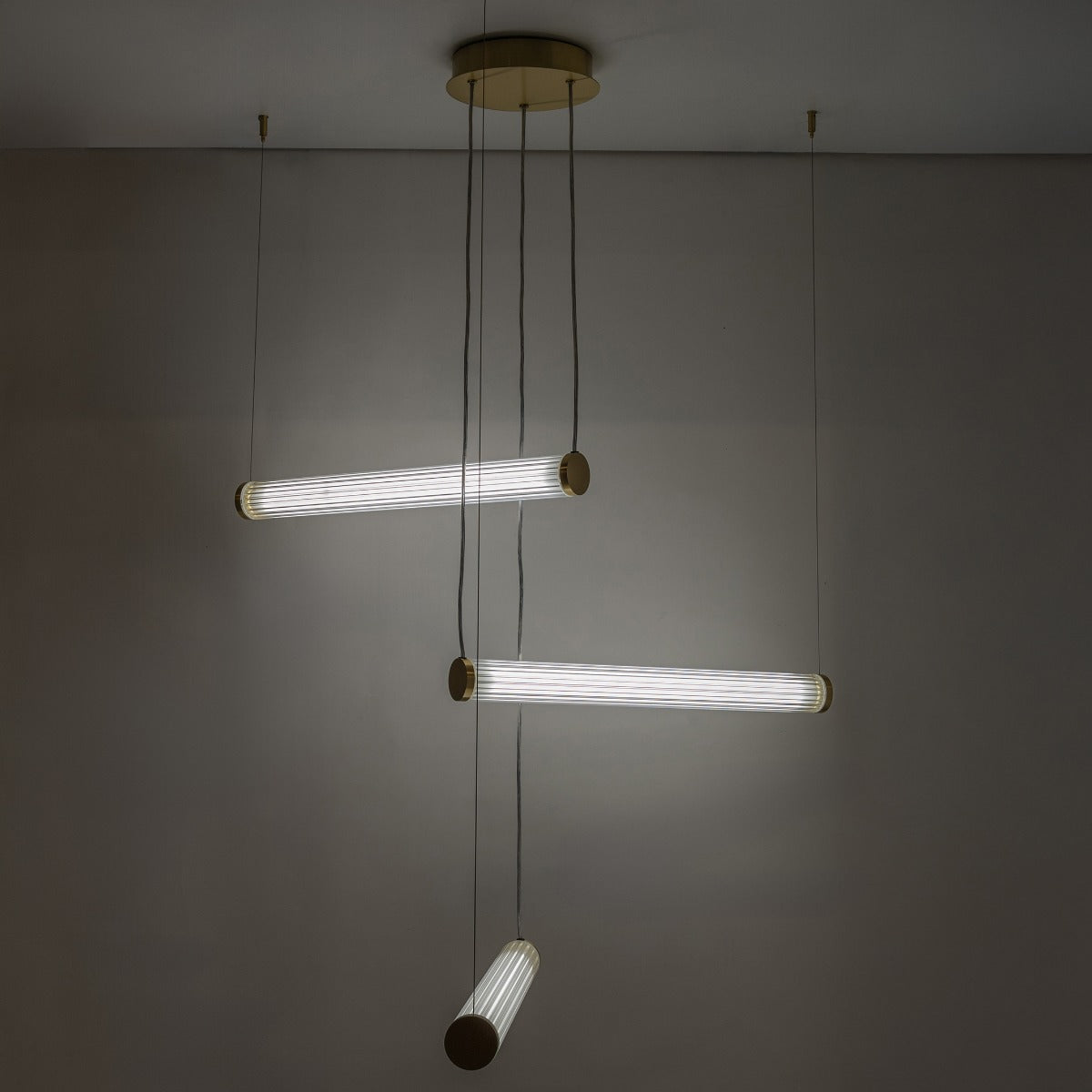 Suspension Como laiton brossé, verre, H 129 cm