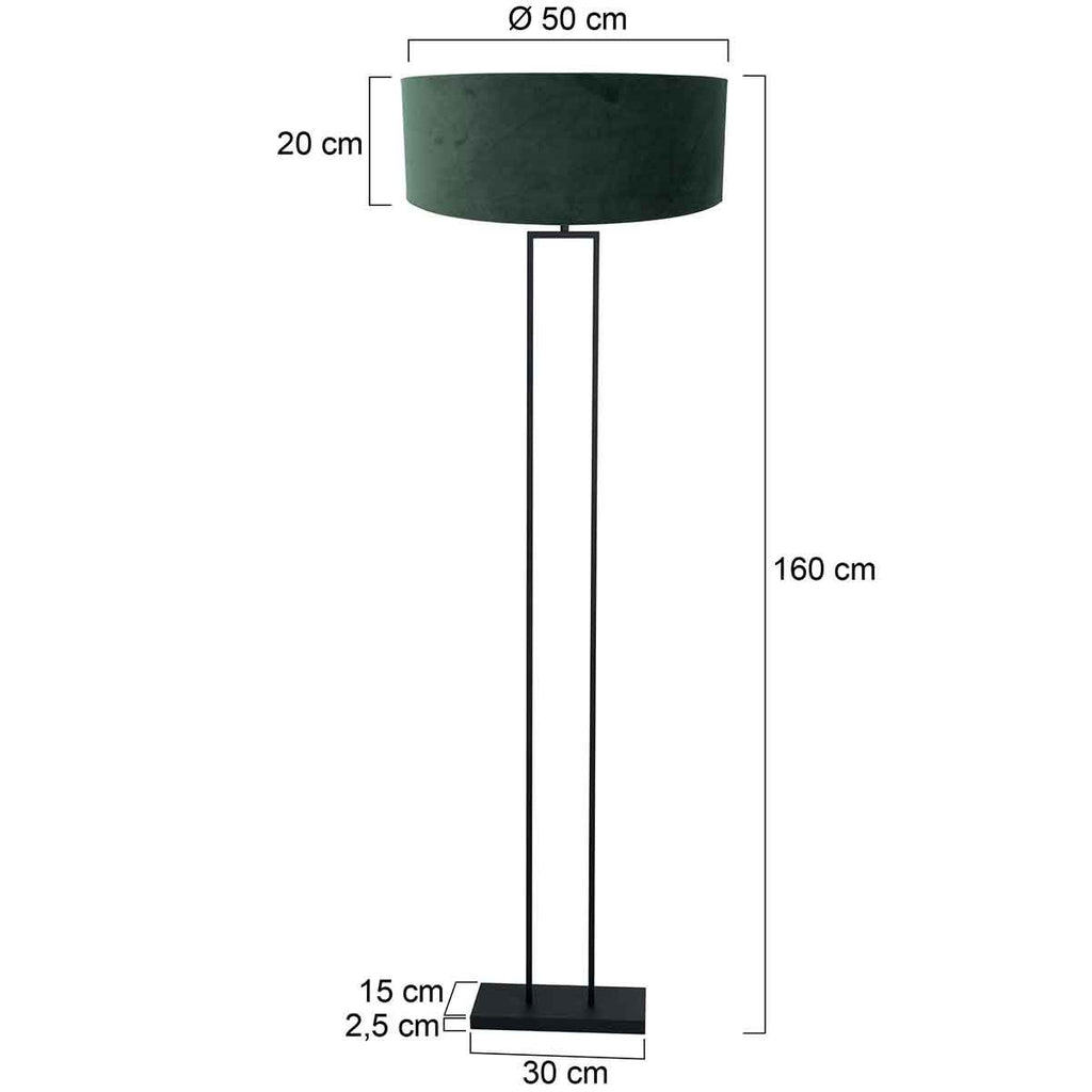 Lampe sur pied noire Stang 3853ZW avec douille E27 et abat-jour en velours vert | Designix - - https://designix.fr