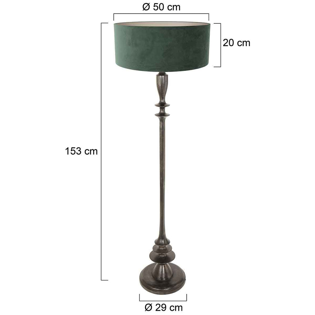 Lampe sur pied noire Bois 3780ZW avec interrupteur et abat-jour en velours vert | Designix - - https://designix.fr