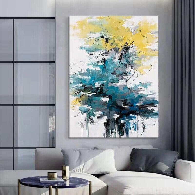 Abstract Modern Oil Painting Hand Painted Canvas Decorative Wall Picture Cuadro Decorativo Living Room Large Yellow Original Art | Designix - 0    - https://designix.fr/