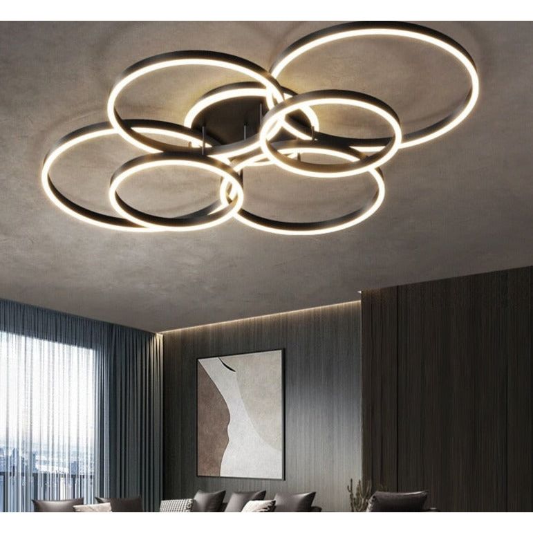 Anneaux LED Lustre Ajustable | Ena - Designix Plafonnier Noir | 2 têtes Blanc Chaud