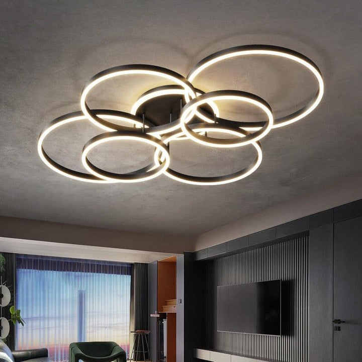 Anneaux LED Lustre Ajustable | Ena - Designix Plafonnier Noir | 2 têtes Blanc Chaud