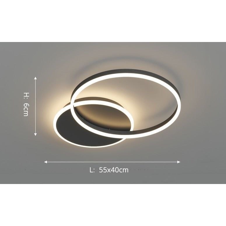 Anneaux LED Lustre Ajustable | Ena - Designix Plafonnier Noir | 2 têtes Blanc Chaud