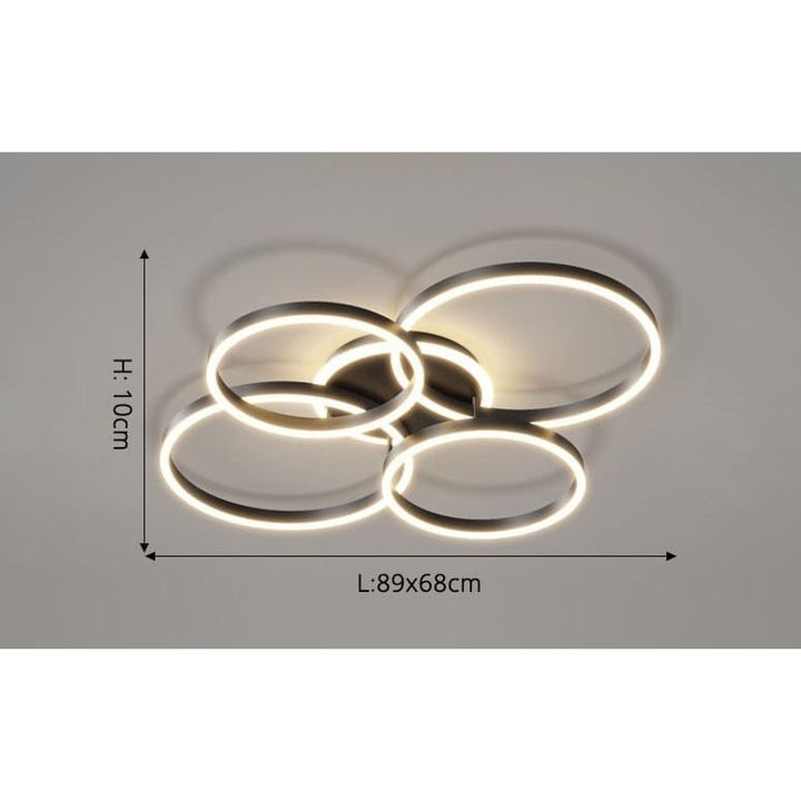 Anneaux LED Lustre Ajustable | Ena - Designix Plafonnier Noir | 5 têtes Blanc Chaud