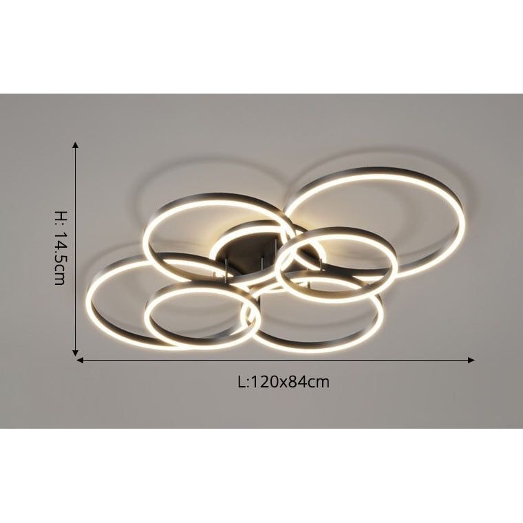Anneaux LED Lustre Ajustable | Ena - Designix Plafonnier Noir | 7 têtes Blanc Chaud