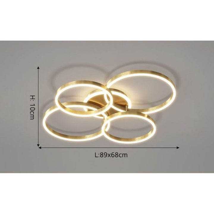 Anneaux LED Lustre Ajustable | Ena - Designix Plafonnier Or | 5 têtes Blanc Chaud