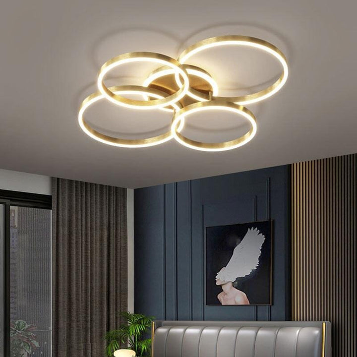 Anneaux LED Lustre Ajustable | Ena - Designix Plafonnier Or | 7 têtes Blanc Chaud