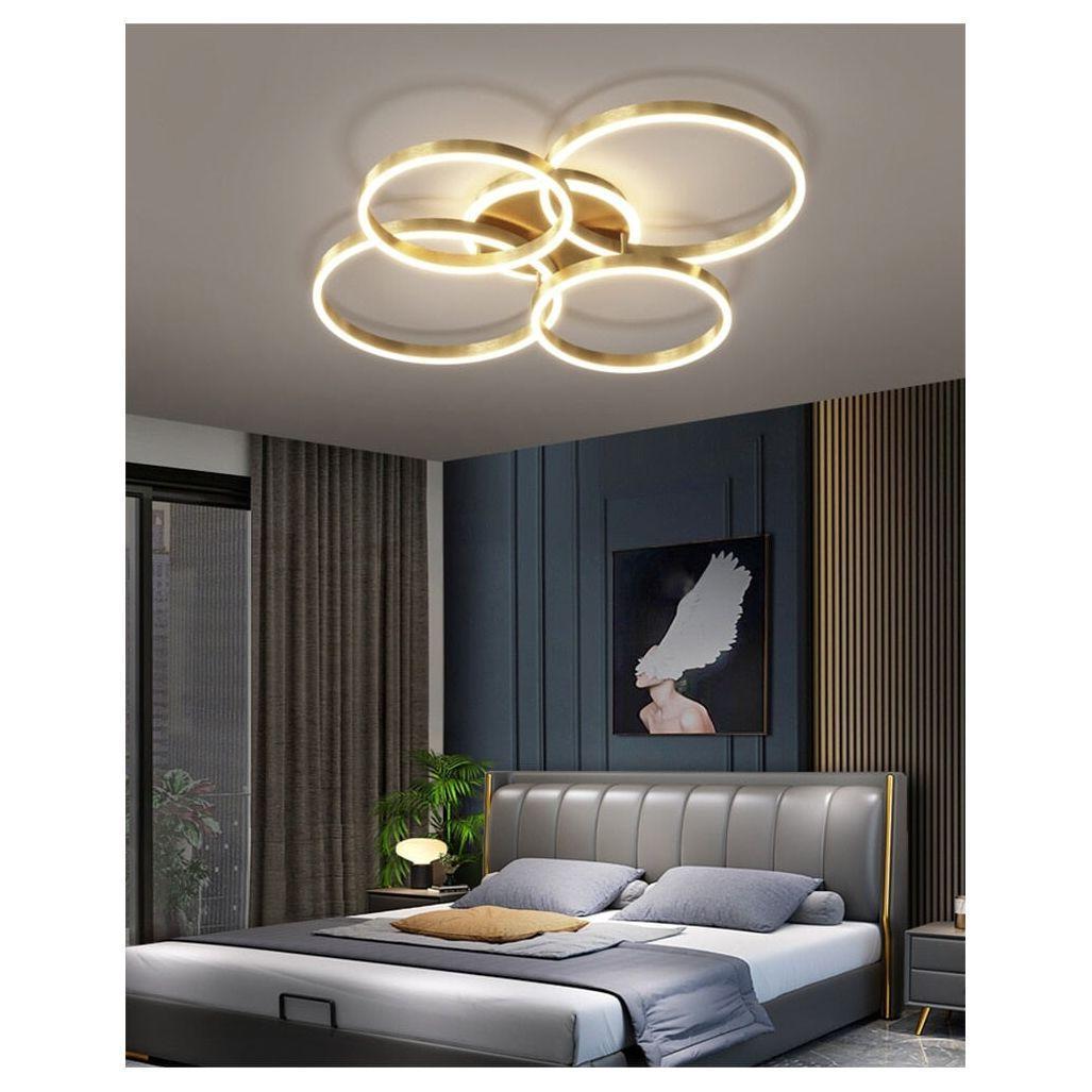 Anneaux LED Lustre Ajustable | Ena - Designix Plafonnier Or | 7 têtes Blanc Chaud