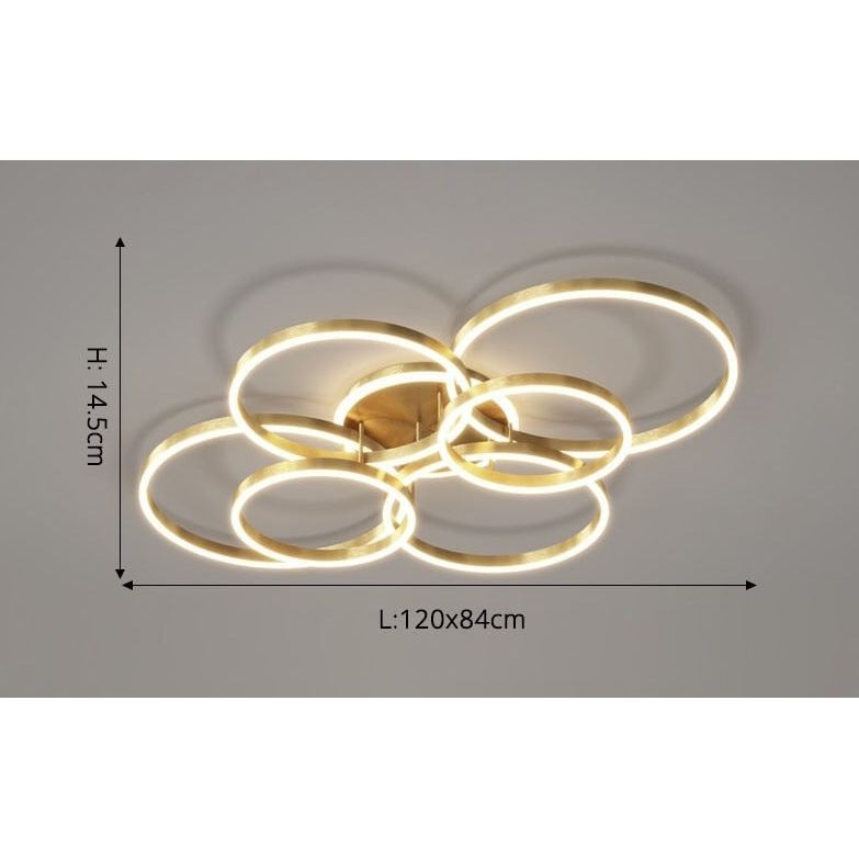Anneaux LED Lustre Ajustable | Ena - Designix Plafonnier Or | 7 têtes Blanc Chaud