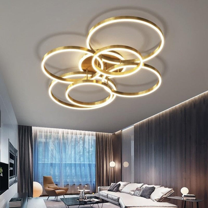 Anneaux LED Lustre Ajustable | Ena - Designix Plafonnier Or | 7 têtes Blanc Chaud