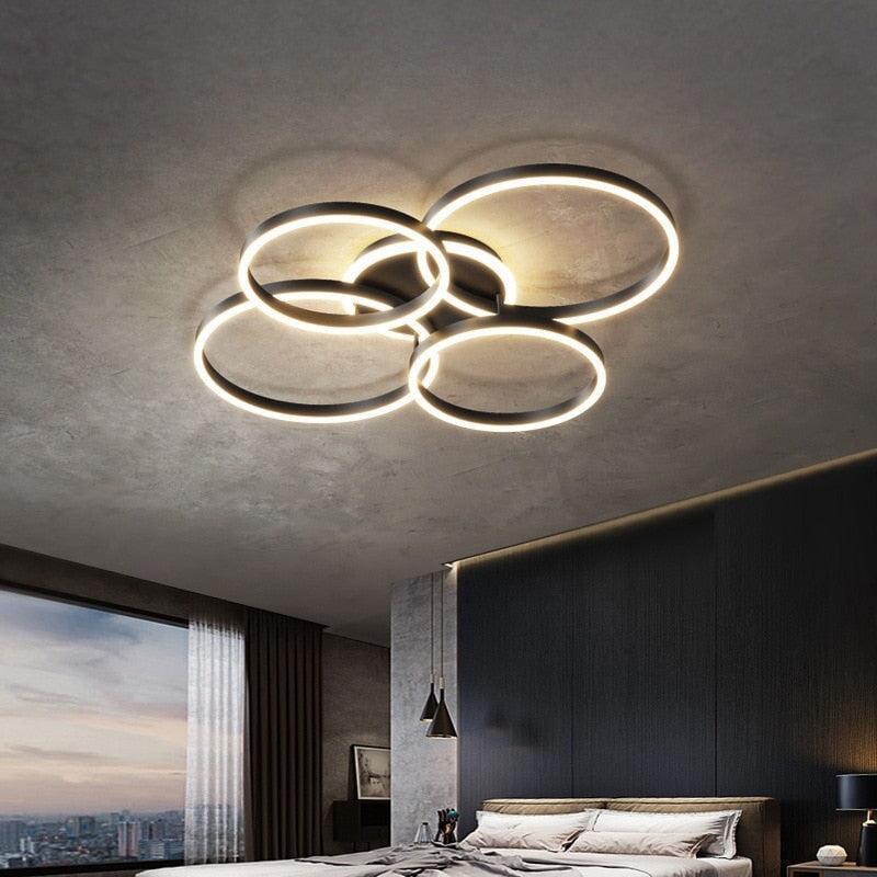 Anneaux LED Lustre Ajustable | Ena - Designix Plafonnier Or | 7 têtes Blanc Chaud