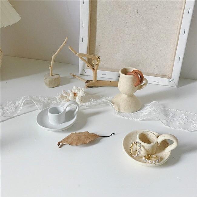 Bougeoir à Main | Rustique - Designix Bougeoirs 3 x 7.5 cm | Beige