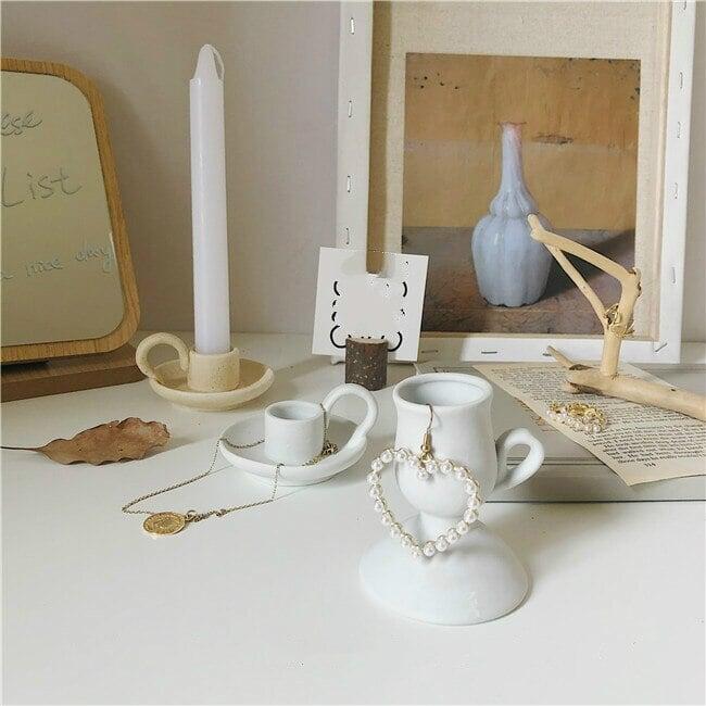 Bougeoir à Main | Rustique - Designix Bougeoirs 3 x 7.5 cm | Beige