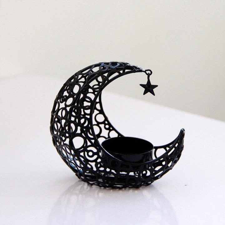 Bougeoir en métal Lune et visage | Senteur Sculptée - Designix Bougeoirs Cage | Or | 16x9.5cm