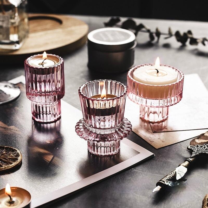 Bougeoirs Verre Européens Élégants | Nexus - Designix Bougeoirs Rose 01