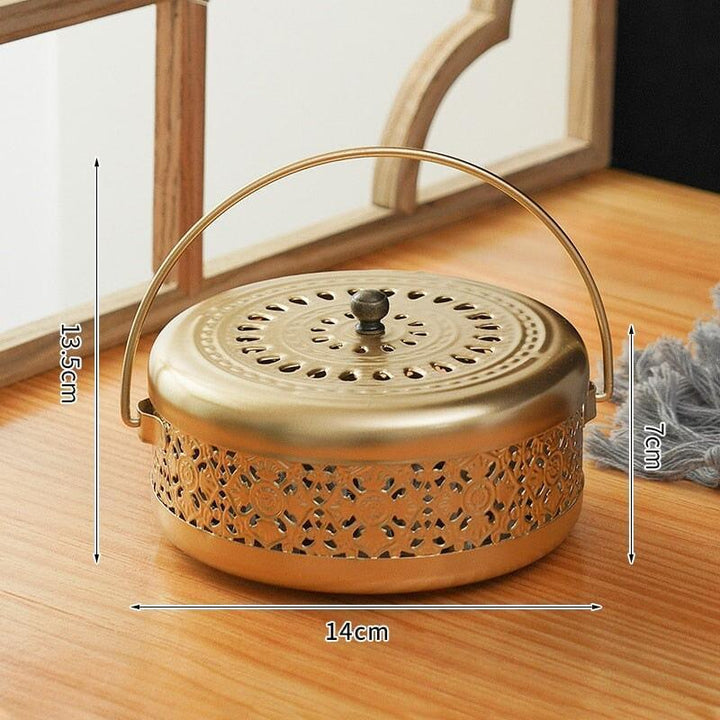 Brûleur d'Encens Oriental | Zen Sculpté - Designix Porte encens Or | 13.5 x 14 cm