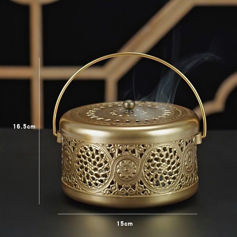 Brûleur d'Encens Oriental | Zen Sculpté - Designix Porte encens Or | 16.5 x 15 cm