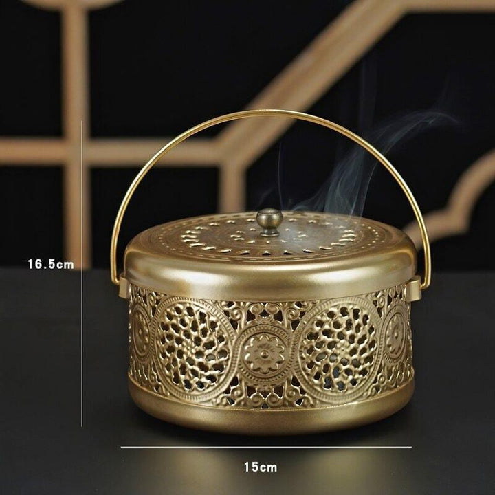 Brûleur d'Encens Oriental | Zen Sculpté - Designix Porte encens Or | 16.5 x 15 cm