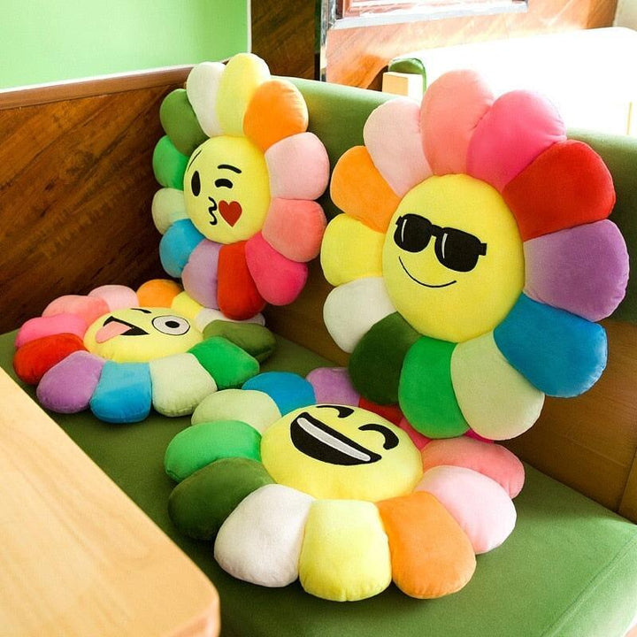 Coussin fleurs smiley | Soleil d'été - Designix Coussin Diamètre 38cm Smiley Bisou Cœur