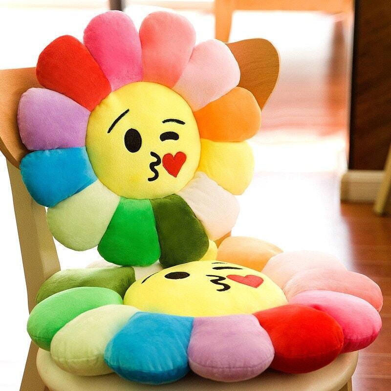 Coussin fleurs smiley | Soleil d'été - Designix Coussin Diamètre 38cm Smiley Bisou Cœur