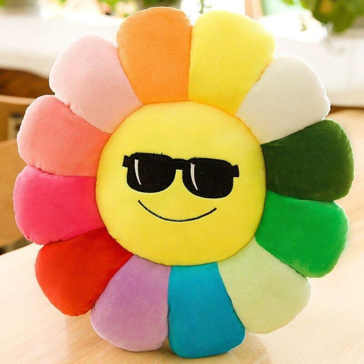 Coussin fleurs smiley | Soleil d'été - Designix Coussin Diamètre 38cm Smiley Lunette de Soleil