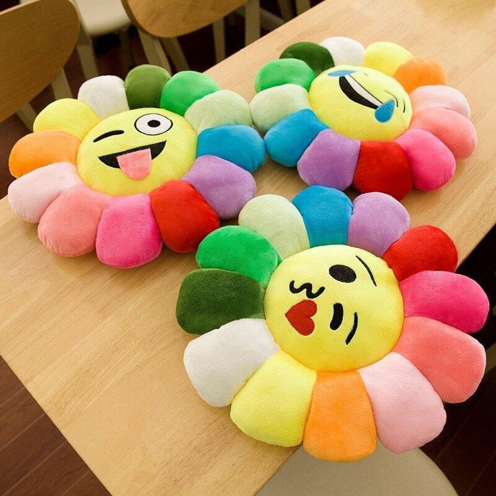 Coussin fleurs smiley | Soleil d'été - Designix Coussin Diamètre 38cm Smiley Tire la Langue